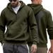 Men's Fleece-Lined Hooded Zip-Up Sweatshirt - Winter Casual Sporty Pullover With Color Block Design (Navy, Black, Army Green, Iron Gray)_viptrois.com