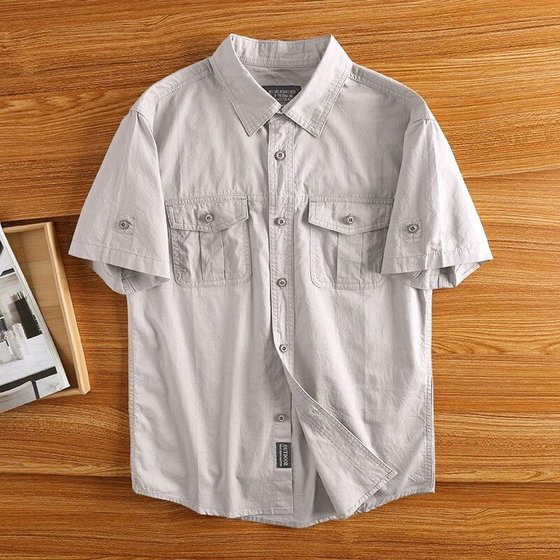 Men's Clothing Short Sleeved Shirt Men's Summer Ice Silk Shirt Men's Top Clothes Trendy Brand Summer Casual Workwear Jacket Inch Shirt_viptrois.com