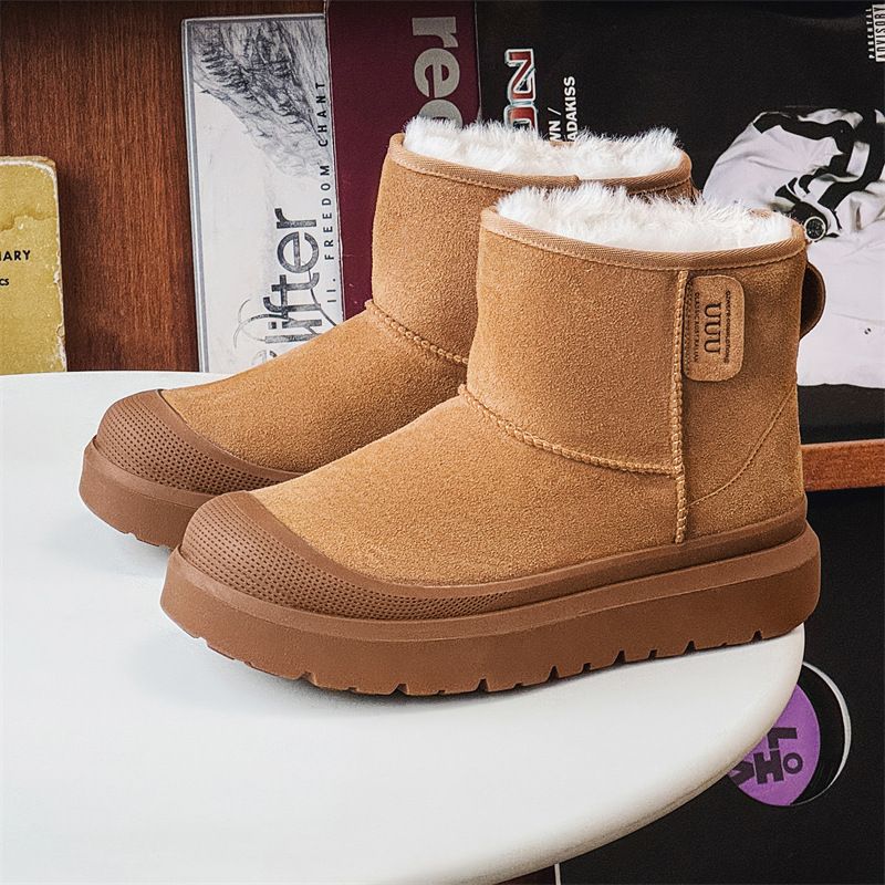 Men's Shoes Niche Genuine Leather Snow Boots Men's Warm Non Slip Fur And Fur Short Boots Casual Low Top Cotton Shoes Women_viptrois.com
