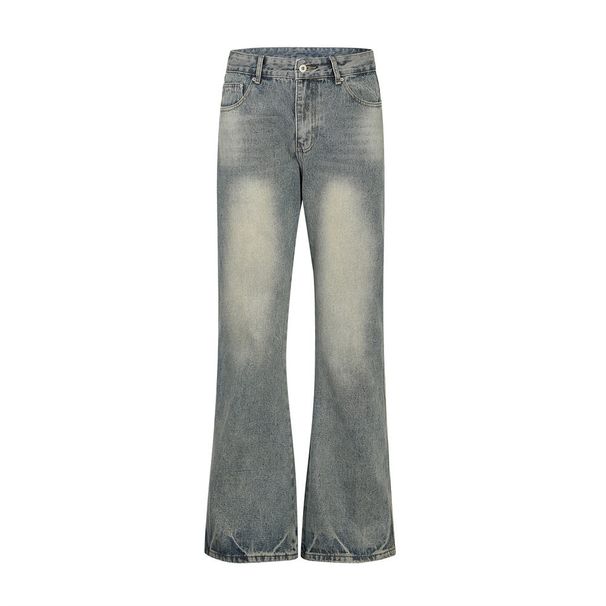 High Street Punk Heavy Washed Denim Flared Pants Men's Hippie Vibes Trendy Handmade Distressed Wide-Leg Trousers_viptrois.com