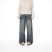 Men's Autumn/Winter Retro Casual Loose Straight Leg Jeans Midweight Cotton Washed Distressed Versatile Wide Leg Blue Black_viptrois.com