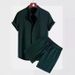 2025 Summer Men's Clothing Shirt Casual Loose 3D Print Short Sleeve Shorts Ice Silk Set_viptrois.com