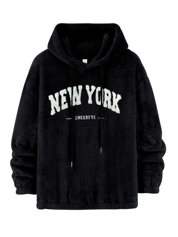 Men's Clothing Men's Sweatshirt Lamb Wool Loose Letter Embroidered Pocket Hooded Jacket_viptrois.com