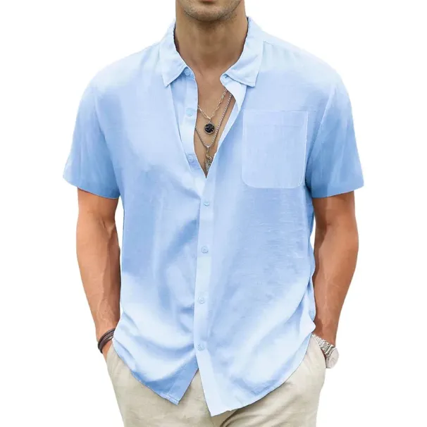 Lightweight Hawaiian Cotton Linen Breathable Short Sleeve Shirts Vacation Beach Casual Summer Men's Tops With Pocket_viptrois.com