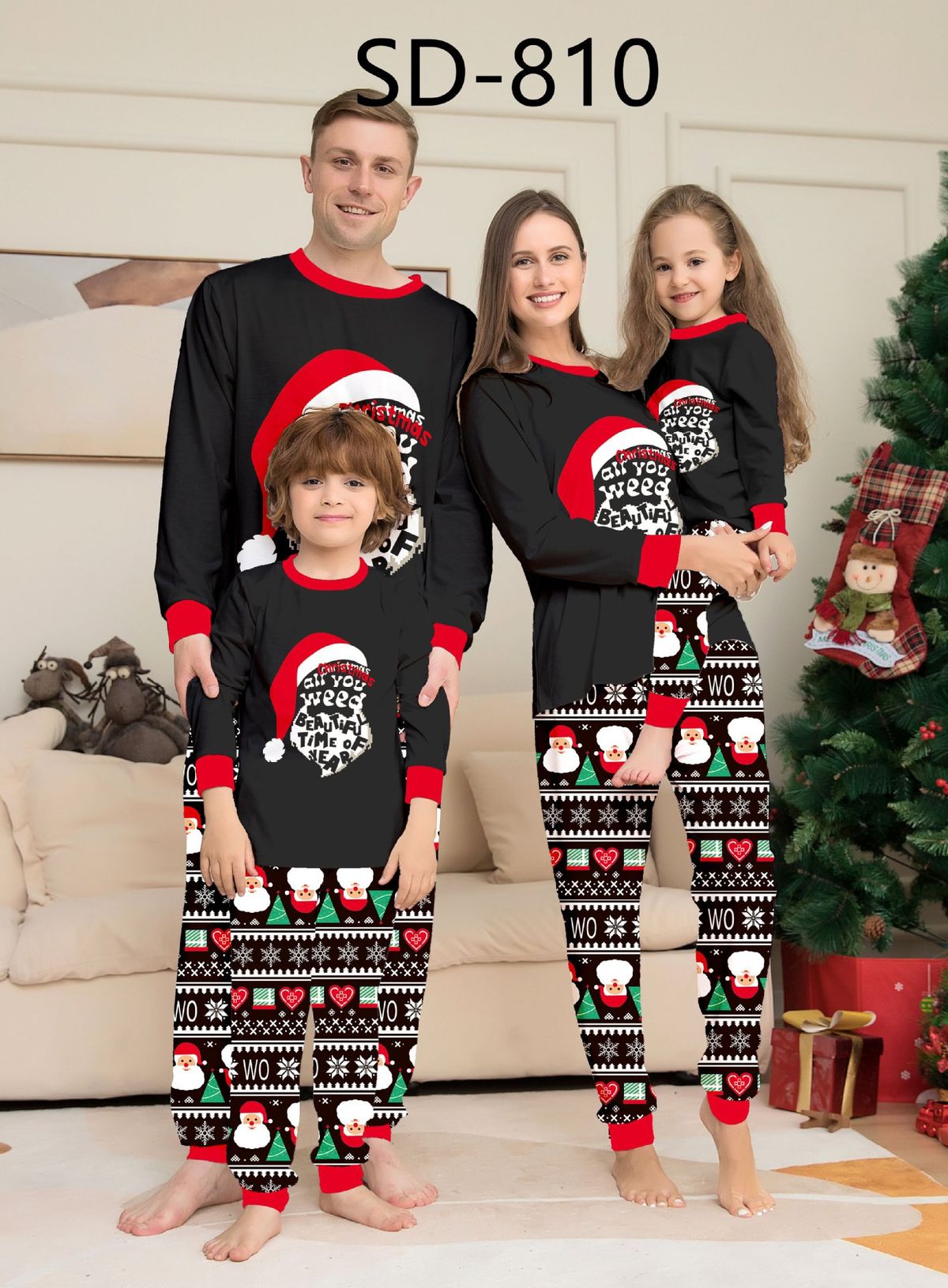 Christmas Santa letter striped Christmas Family suit printed home suit pajamas_viptrois.com