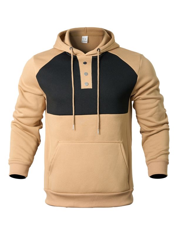 Autumn And Winter New Casual Men's Hooded Sweatshirt Contrast Color Stitching Plus Velvet Jacket Men_viptrois.com
