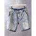 Washed Light Colored Denim Shorts Men's Summer Thin Korean Style Trendy Slim Fit Versatile Five Point Shorts_viptrois.com