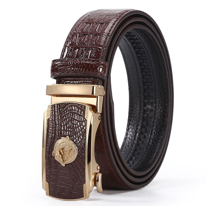 VOOTHOST Fashion Men's Leather Belts Cowhide Leather Belt High Quality Crocodile Automatic Buckle Casual Business Belt F0012_viptrois.com