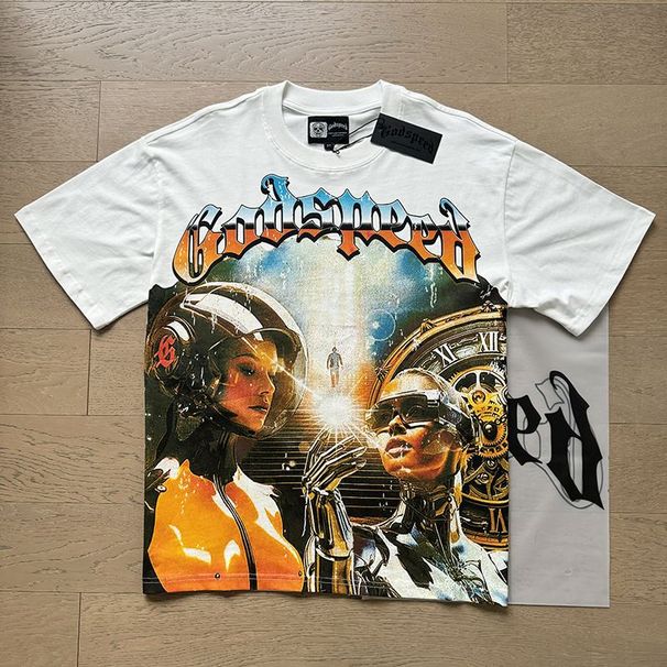 New Trendy American Brand Skull Rock Band Couple's Matching Round-Neck Washed Short-Sleeve T-Shirt_viptrois.com