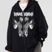 Skull Butterfly Cardigan Hoodie Street Hip Hop Spider Bone Patch Rhinestone Black Zipper Sweatshirt Women Y2K Jacket_viptrois.com