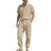 Men's Loose High End Hip Hop Workwear Sports Casual Trousers Linen Beach Short Sleeved Shirt Suit_viptrois.com