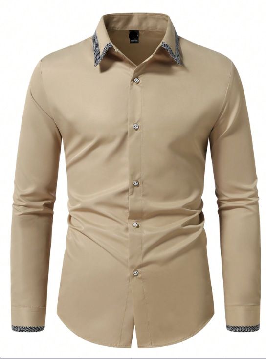 New Street Fashion Color Matching Long Sleeved Shirt Fashion Business Casual Slim Men's Shirt_viptrois.com