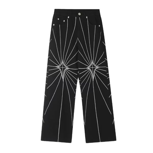 Men's Clothing High Street Heavy Washed Jeans Men's Straight Loose Velcro Multi Pocket Wide Leg Overalls Trend_viptrois.com