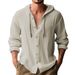 Men's Hooded Long Sleeve Shirt - Cotton Linen Blend For Casual & Sporty Style Casual Shirts_viptrois.com