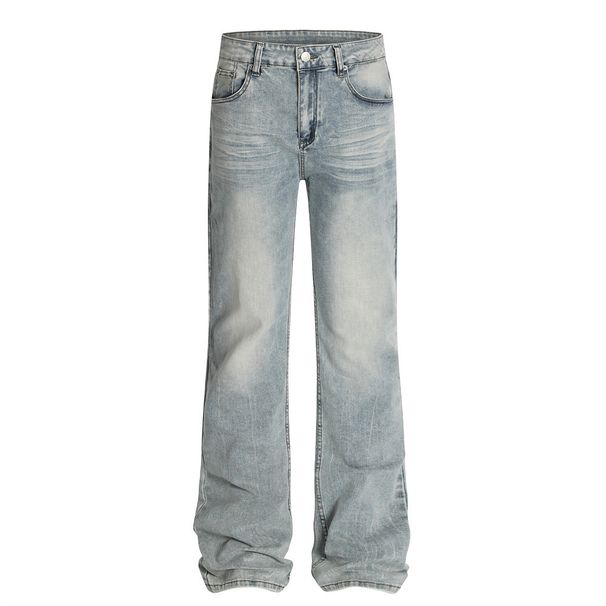 Punk Heavy-Duty Vintage Washed Jeans For Men Street Style Trendy Brand Vibe Design Double Pocket Straight Long Pants_viptrois.com