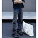 Men's Clothing New Straight Tube Micro Flared Workwear Jeans High Street Washed Gray Splicing Pants_viptrois.com