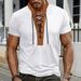 Men's Waffle-Knit Short-Sleeve T-Shirt – Slim Fit Casual Tee With Contrast Stitching & Drawstring Detail (White, Grey, Black, Red, Khaki, Green)_viptrois.com