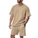 Men's Summer Jacquard Suit Set – Short Sleeve T-Shirt & Shorts Two-Piece Outfit (Black, White, Navy Blue, Greyish, Khaki) – Breathable & Stylish_viptrois.com