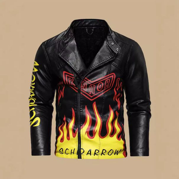 Men's Clothing Men's PU Leather Jacket Leather Jacket European And American Sizes Men's Oblique Placket Lapel Motorcycle Motorcycle Leather Jacket_viptrois.com