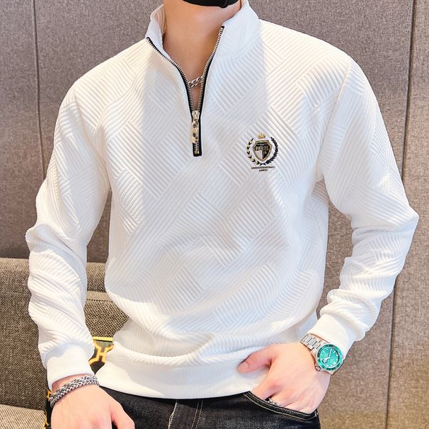 European Style Sweatshirt Trendy Ins Fashion Printed 2023 Autumn New Loose Handsome Half-Zip Pullover Men's Clothing_viptrois.com