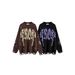 Trendy Couple's Distressed Letter Sweater - Oversized Pullover With Jacquard Design For Streetwear Lovers (Black/Brown, M-2xl)_viptrois.com