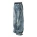 Washed Vintage Jeans For Men American Street Style Tie-Dye Patchwork Deconstructed Casual Long Loose Wide-Leg_viptrois.com