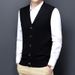 Men's Wool Blend V-Neck Sleeveless Vest Knit Cardigan - Stylish Casual Layering Piece For Autumn (Blue, Grey, Red, Black, Dark Grey) Sizes M _viptrois.com