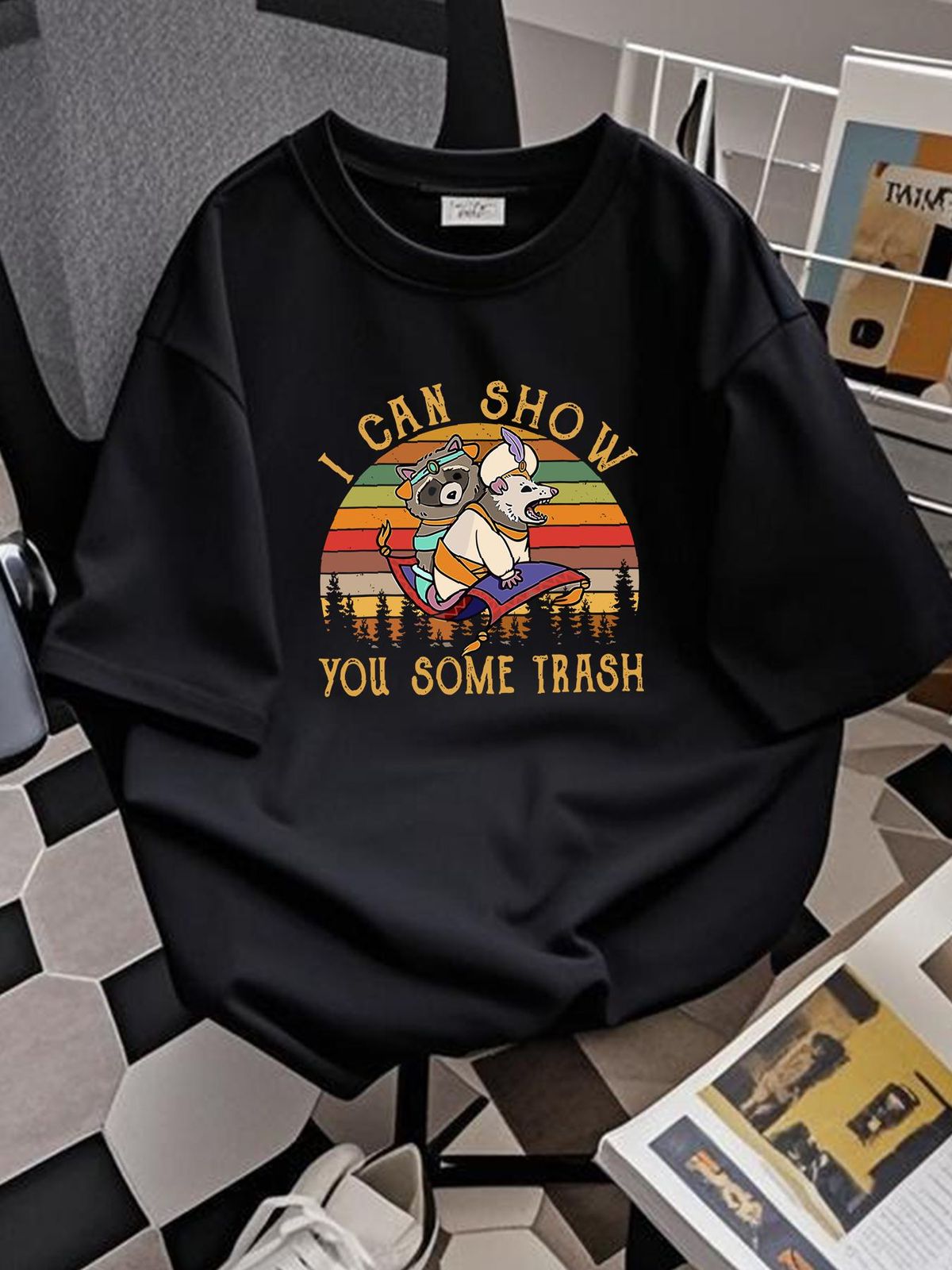 I Can Show You Some Trash Racoon Possum Vintage Classic T Shirt Homme Graphic Soft Unisex Fashion Summer Stretched Slightly Stylish Comfortable_viptrois.com