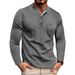 Men's Long Sleeve Henley T-Shirt - Breathable Cotton Blend, Casual Crew Neck Tee With Color Block Design For Everyday Wear_viptrois.com