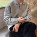Teenage Collar Sweater Men's Autumn/Winter Warm Solid Color Long Sleeve Knitted Sweater Thread Clothes_viptrois.com