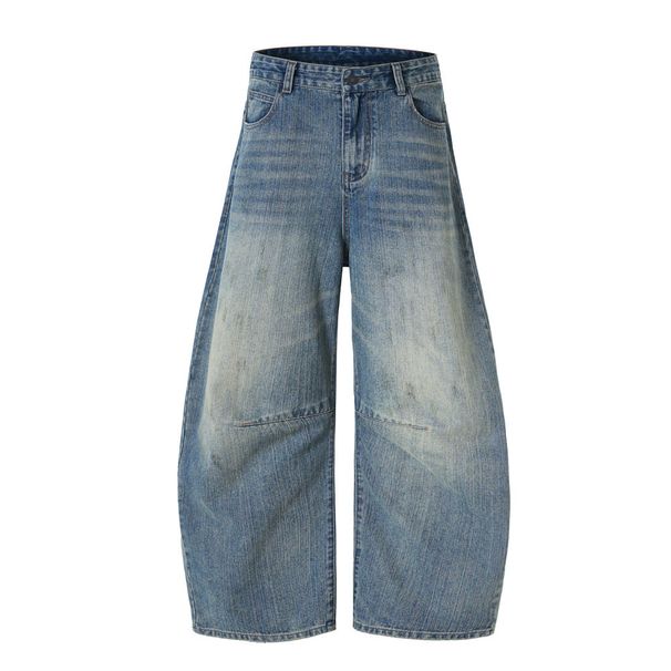 Punk Washed Vintage Scimitar Jeans Men's Loose Wide-Leg Handmade Distressed Oversized Sickle Pants_viptrois.com