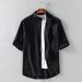 Men's Clothing Stand Collar Three-quarter Sleeve Shirt Trendy Men's Cotton And Linen Loose Three-quarter Sleeve Large Size Shirt Linen Men's Clothing_viptrois.com