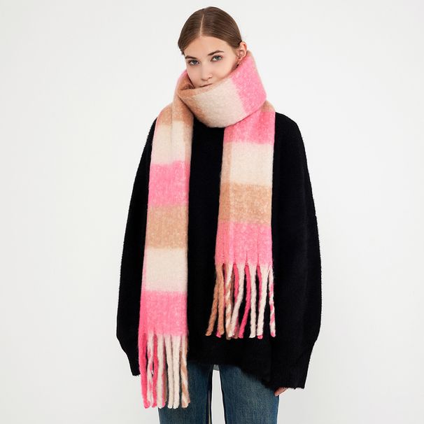 Scarves New Winter Plaid Tassel Scarf Women's Cashmere Wool Warm Long Neck Shawl_viptrois.com