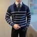 Men's Fashion Knit Sweater – Half-Zip Striped Pullover With Relaxed Fit (M-3XL, Black/Navy)_viptrois.com