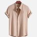 Men's Short Sleeved Solid Color Corduroy Shirt Summer New Casual Top for Men_viptrois.com