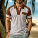 Men's Cuban Plaid Texture Polo Shirt Color Block Casual Fashion Zip Up Top Short Sleeved Collared Style_viptrois.com