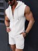 Summer New Fashion Men's Hooded Zipper T-Shirt Plaid Sleeveless Vest Shorts Two-Piece Set_viptrois.com