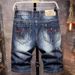 Men's Clothing Men's Ripped Denim Shorts Loose Straight Leg Summer Paint Look Trendy Distressed Five Point Pants_viptrois.com
