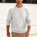 Men's Casual Long Sleeve Crewneck Sweatshirt - Loose Fit, Jacquard Pattern, Basic Solid Colors (White, Dark Gray, Black, Khaki, Army Green)_viptrois.com
