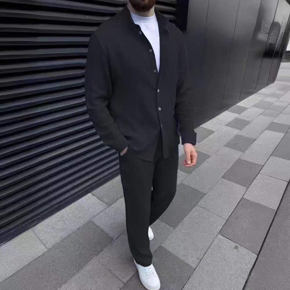 Men's Clothing new men's casual suits, fashionable and comfortable long sleeved trousers, two piece suits, solid color versatile men's suits_viptrois.com