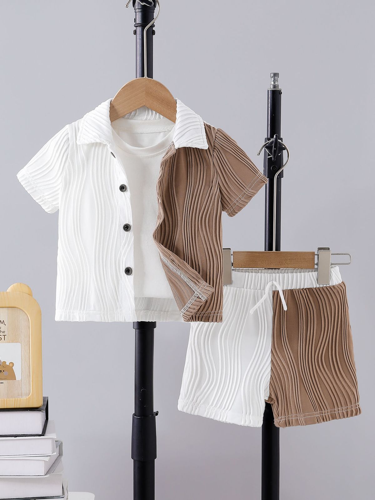 Mother & Kids Boys Handsome Gentleman Suit Summer College Style Children's Thin Shirt Fashionable Dress Boy Short Sleeved Shorts Clothes_viptrois.com