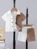 Mother & Kids Boys Handsome Gentleman Suit Summer College Style Children's Thin Shirt Fashionable Dress Boy Short Sleeved Shorts Clothes_viptrois.com