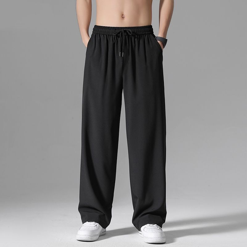 Men's Clothing Ice Silk Casual Pants Men's Straight Loose Summer Thin Drape Wide Leg Quick Drying Sports Trousers_viptrois.com