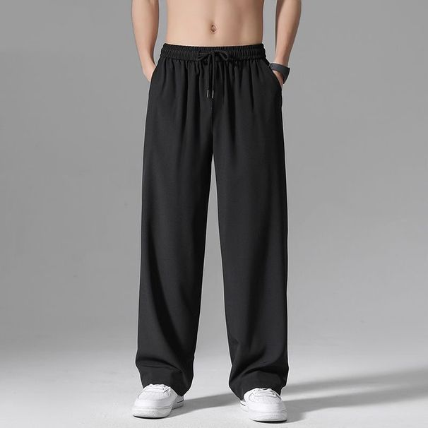 Men's Clothing Ice Silk Casual Pants Men's Straight Loose Summer Thin Drape Wide Leg Quick Drying Sports Trousers_viptrois.com