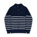 Pure Black And White Striped For Men Korean Version Turn-down Collar Knitted Sweater Niche High-end Couple Sweatshirt Casual_viptrois.com