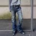Men's Clothing Retro Washed Rippled Flared Jeans Hot Girl Buttoned Pleated Straight Slim Trousers_viptrois.com