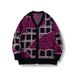 Oversized Color-Block Cardigan – Unisex Jacquard Knit Sweater (Streetwear, Long Sleeve, Black)"_viptrois.com