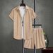 Men's Clothing Casual Suits Street Jacquard Irregular Texture Short Sleeved Trousers Two Piece Suits Casual_viptrois.com