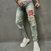 New Autumn Men's Jeans Casual Perforated Letter Slim Fit Small Foot Elastic Pants_viptrois.com