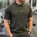 Men's Slim Fit Polo Shirts Half Zip Short Sleeve Collared Knitwear Business Style Trendy Fitness Oriented_viptrois.com